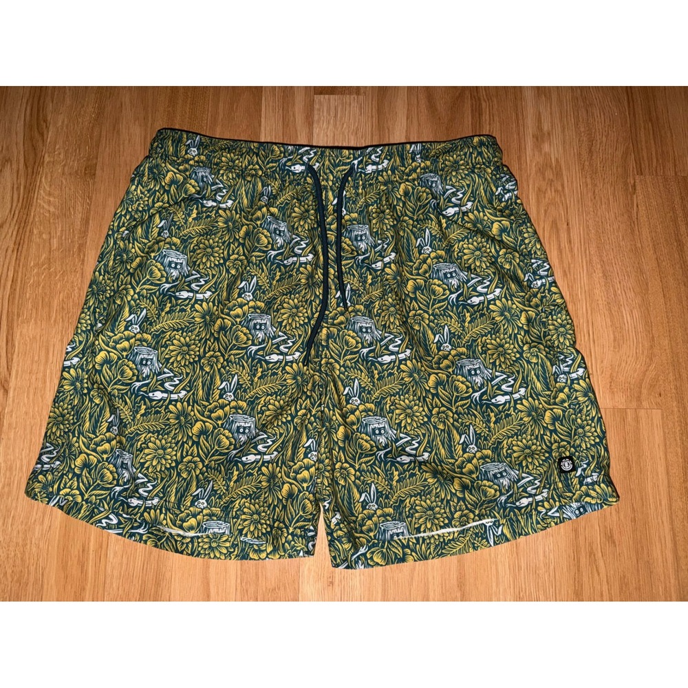 Element Mens Green Yellow Forest Graphic Print Board Shorts Swim Trunks Medium